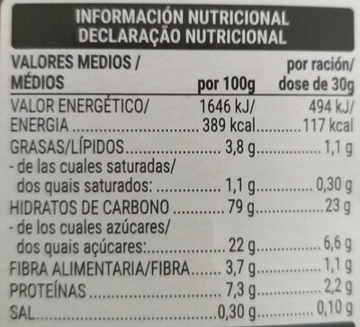 Chocodays sin gluten - Información nutricional