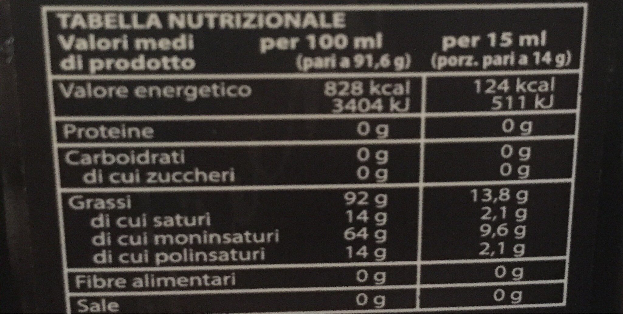 Huile extra vierge d'olive bruno viola - Tableau nutritionnel