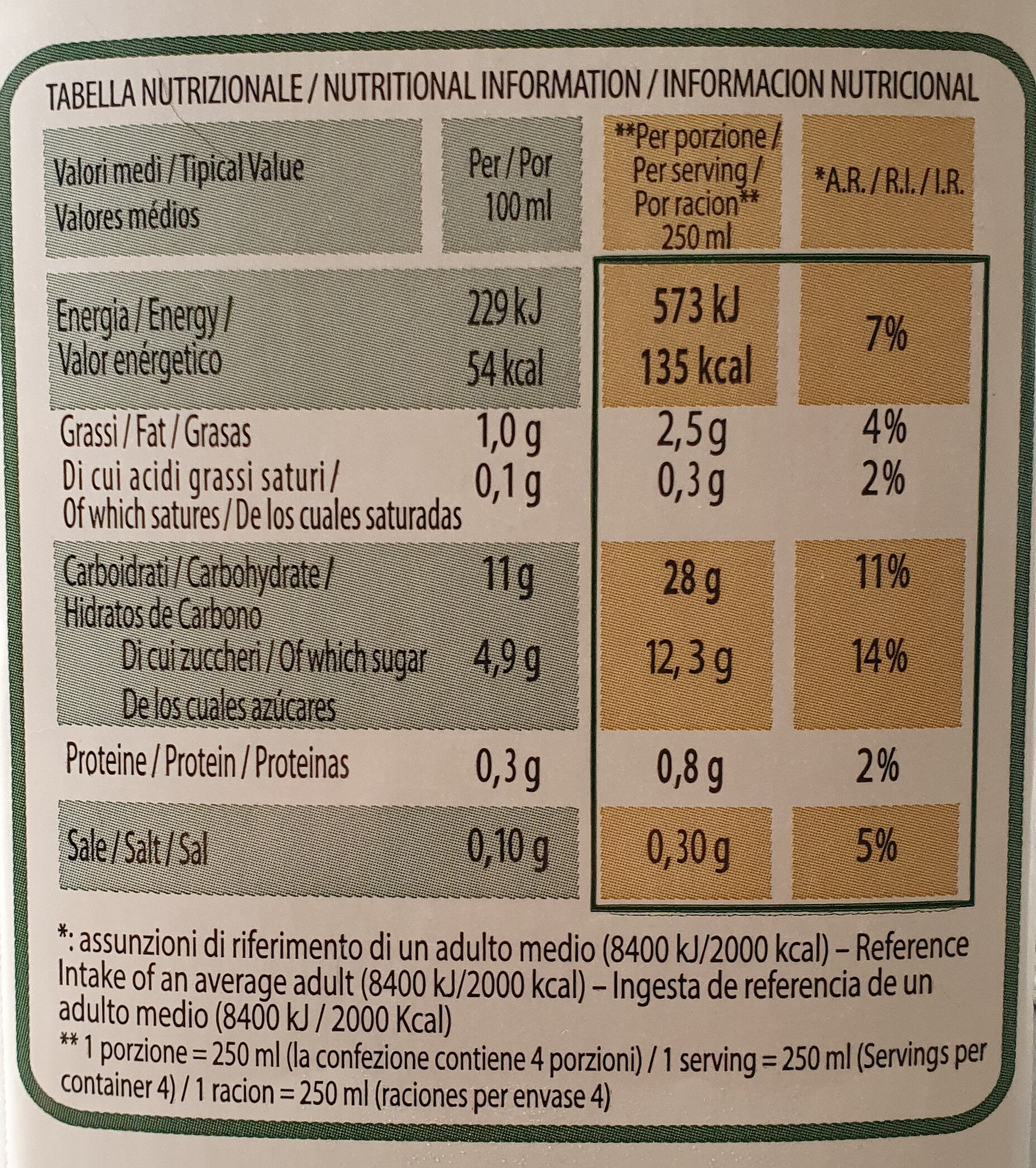 Vitariz Rice Drink - Valori nutrizionali