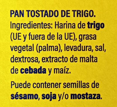 Mini Tostas Rectangulares - Ingredients - es