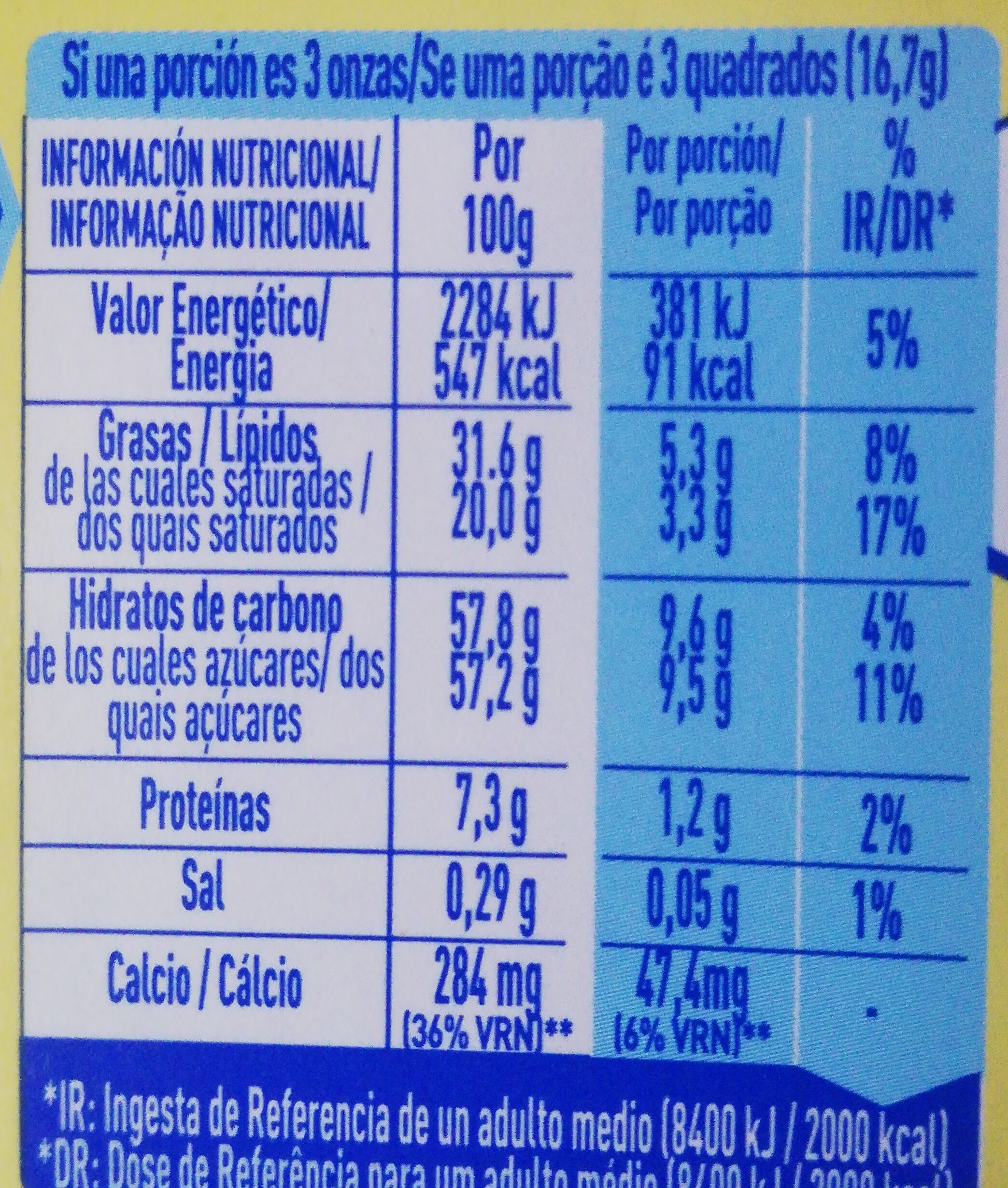 Milkybar - Informació nutricional - es
