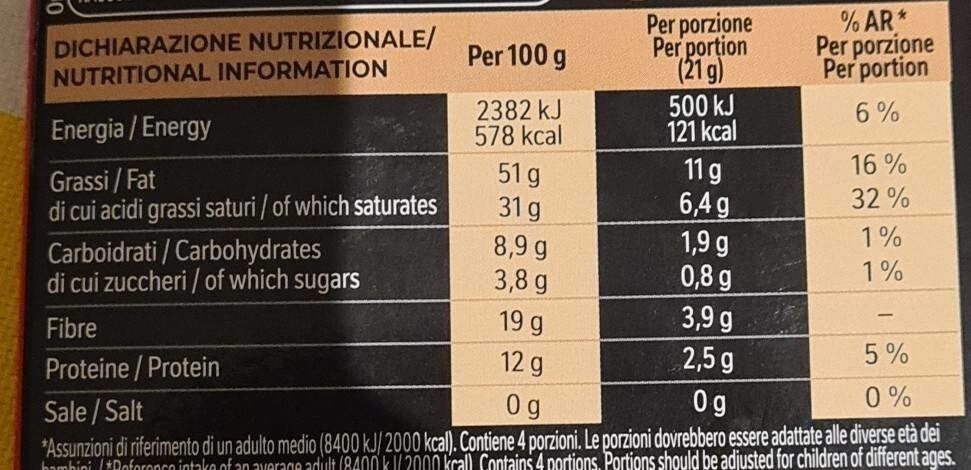 Cioccolato Extra Dark 95% cacao - Valori nutrizionali