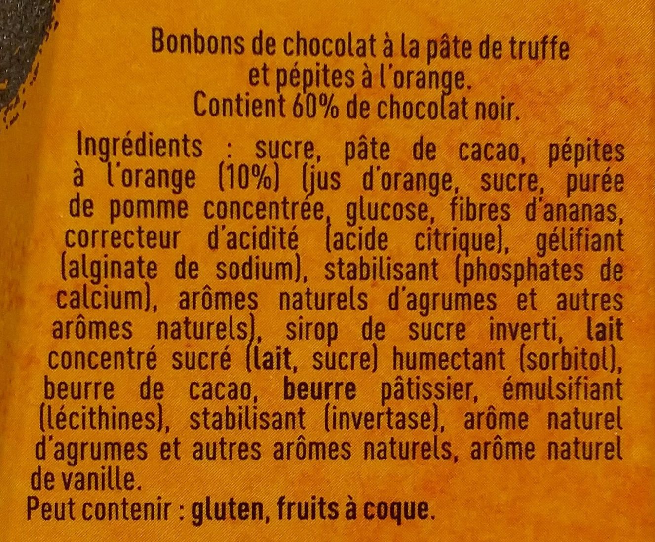 TRUFFES Chocolat noir Orange - Ingredients - fr