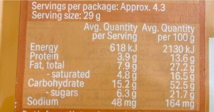 Quadratini peanut butter - Tableau nutritionnel