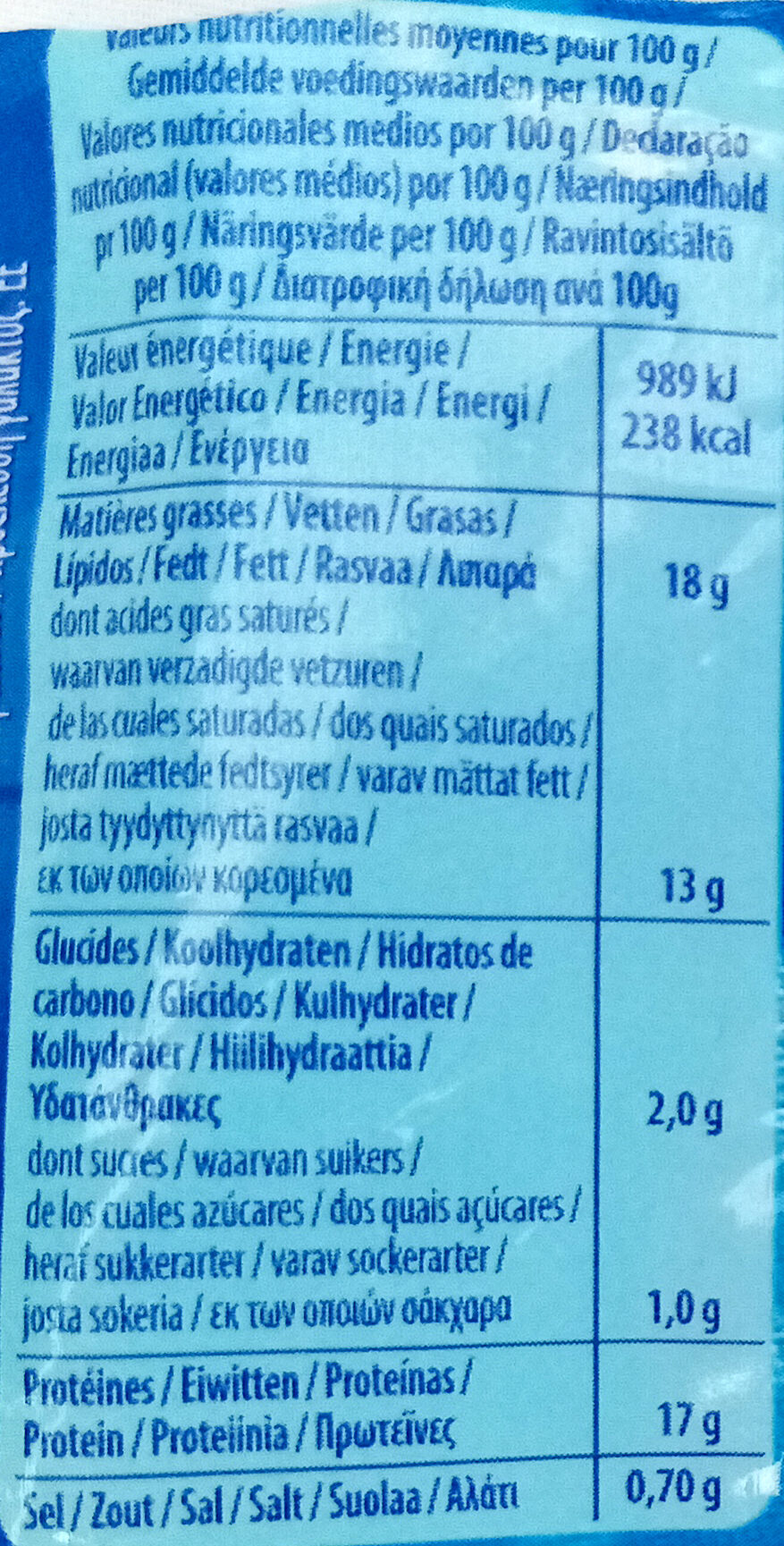 Сыр Моцарелла - Tableau nutritionnel