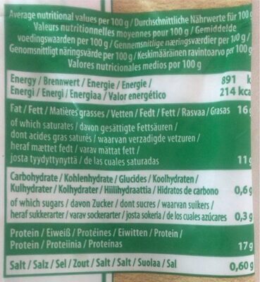 Mozza galb bio 125g - Tableau nutritionnel