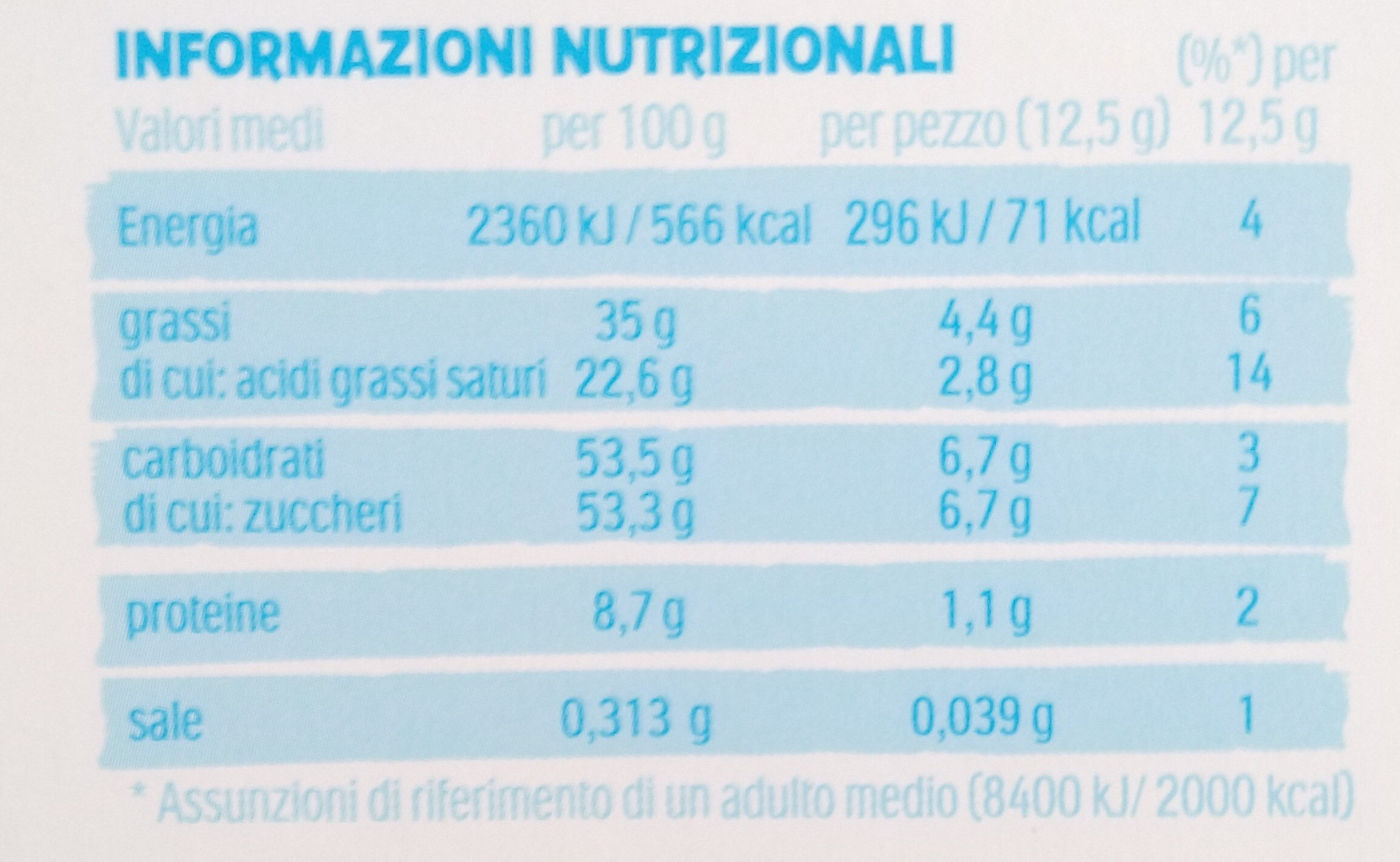 Kinder Cioccolato La Barrettona - Valori nutrizionali