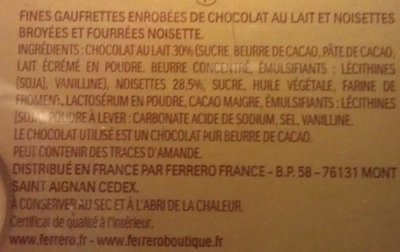Ferrero Rocher - Fines gaufrettes enrobées de chocolat - Ingrédients