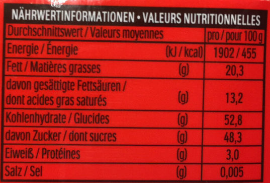 Bouchées Mon Chéri Liqueur cerise x16 - 168g - Información nutricional