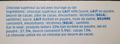 Barre de chocolat au lait avec fourrage au lait - المكونات - fr
