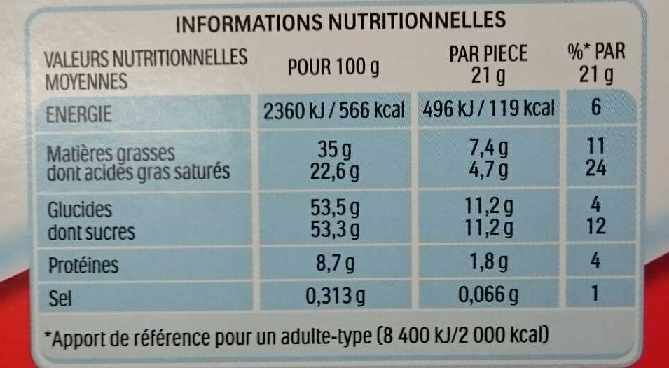 Kinder maxi barre chocolat au lait avec fourrage au lait 20 barres - Tableau nutritionnel