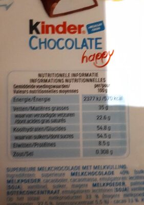 Kider chocolatz - Tableau nutritionnel