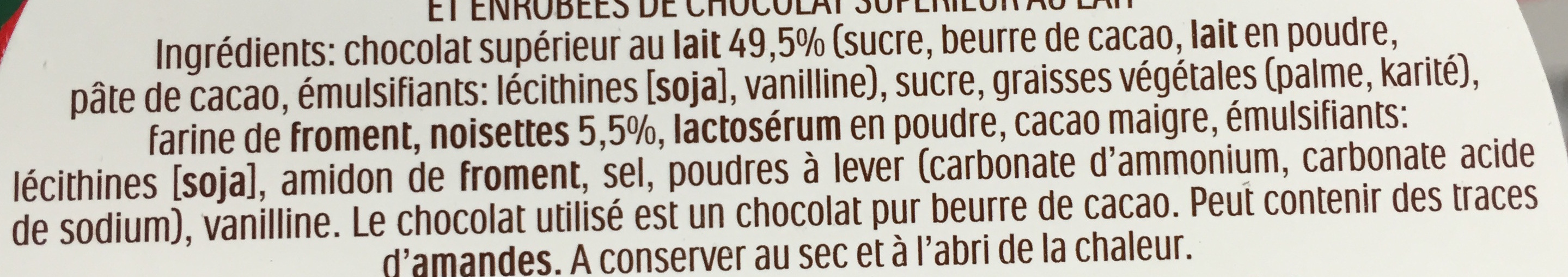 Gaufrettes recouvertes de cacao fondant aux éclats de noisettes - Ingredients - fr