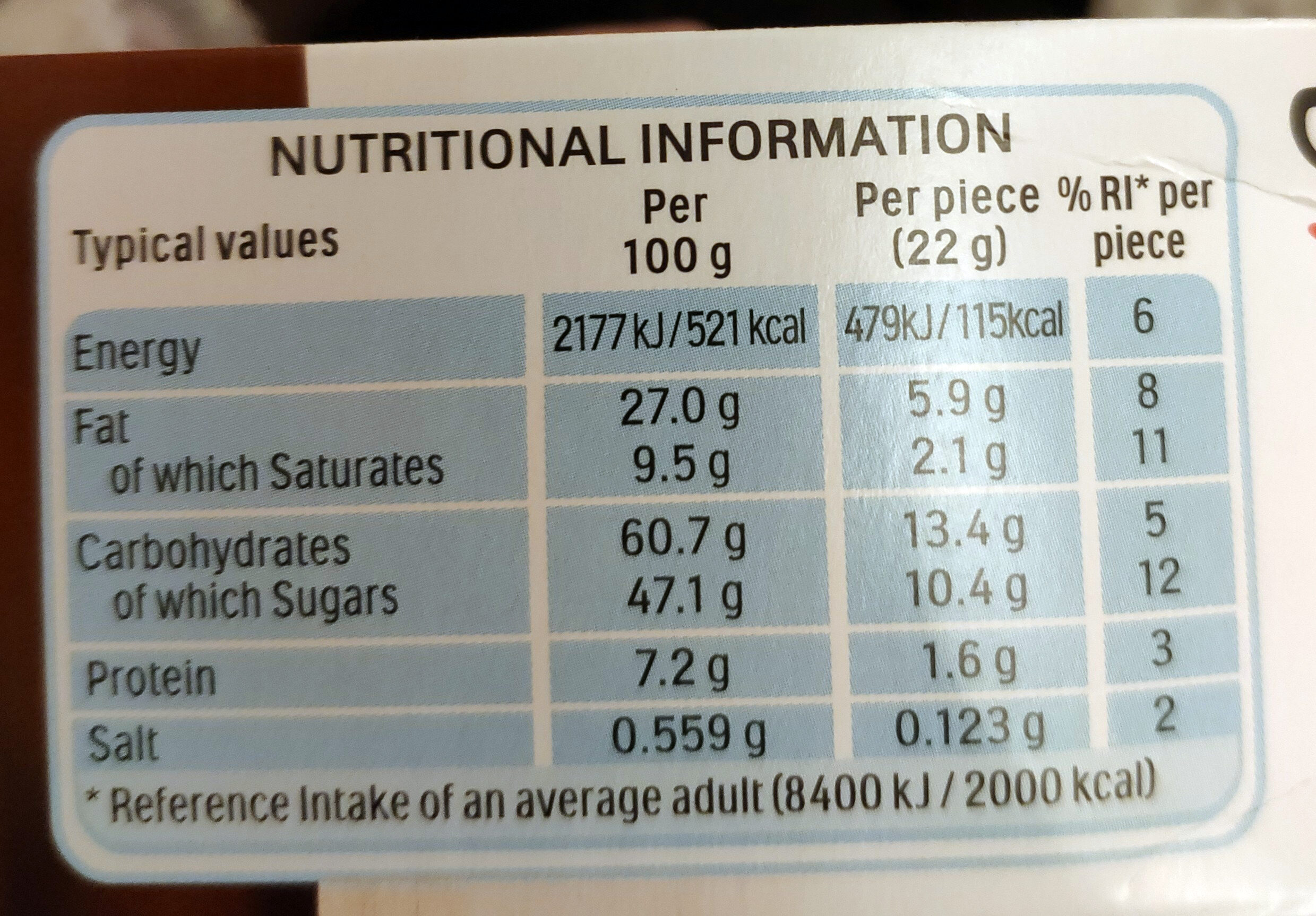 NutellaB-ready - Nutrition facts
