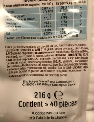 Gaufrettes Kinder Bueno Mini Chocolat au lait - 216G - Ingredients