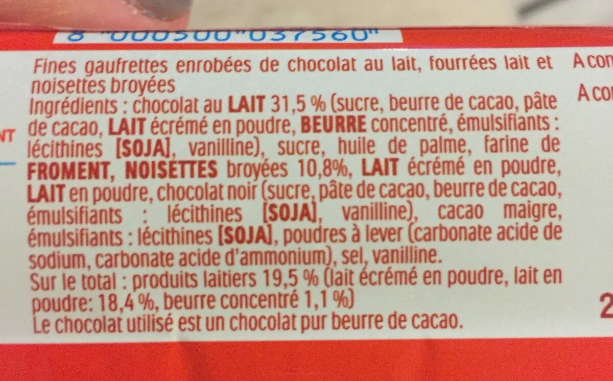 Kinder Bueno gaufrettes de chocolat au lait 6x2 barres - 258g - Ingrédients