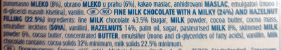Chocolat Kinder Chocofresh fourré lait noisette x5 - Ingredients