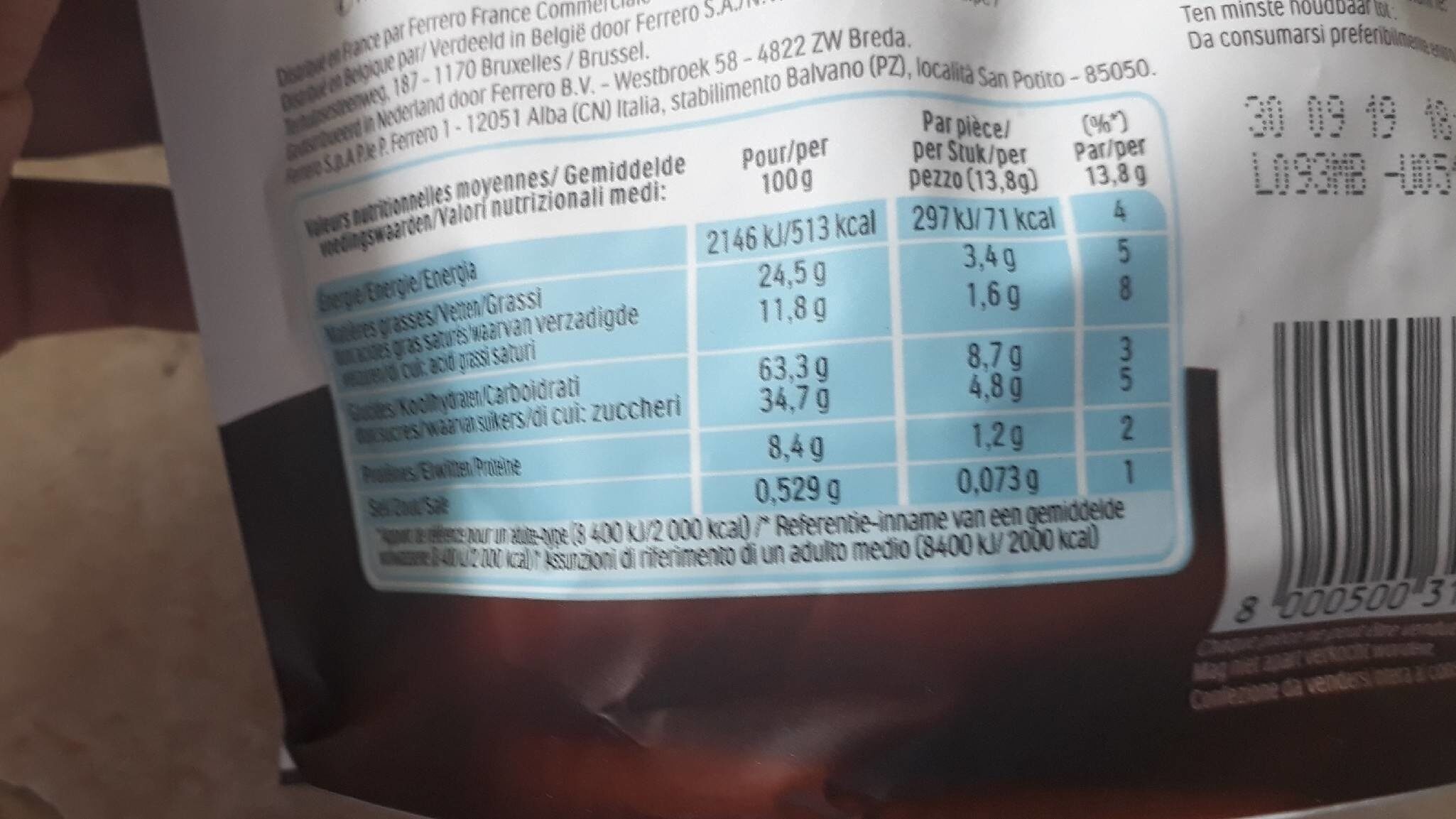 Nutella Ferrero biscuits - Nutrition facts - fr
