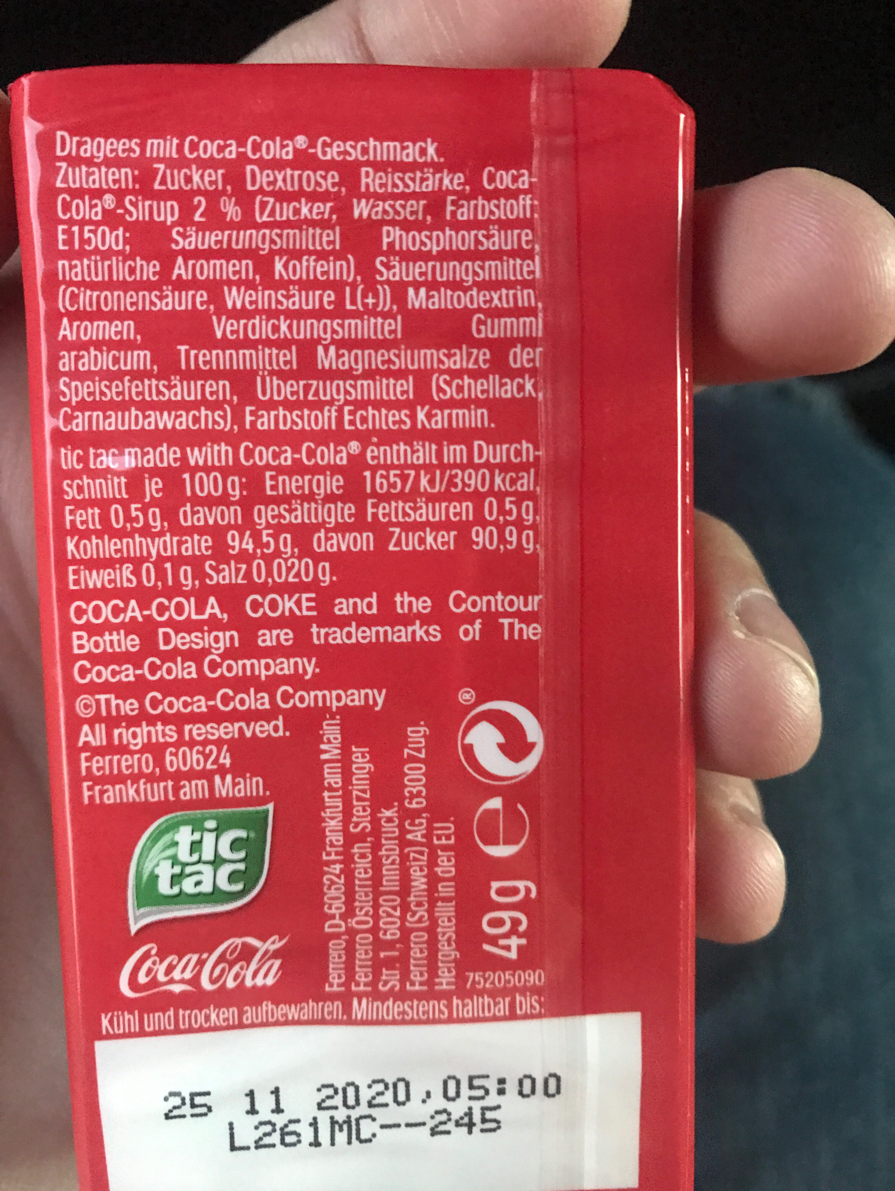 tic tac Coca-Cola - Ingredients