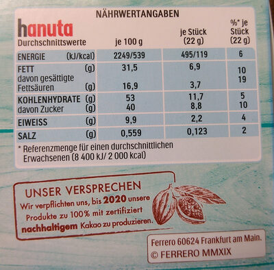 Hanuta - Nutrition facts - de