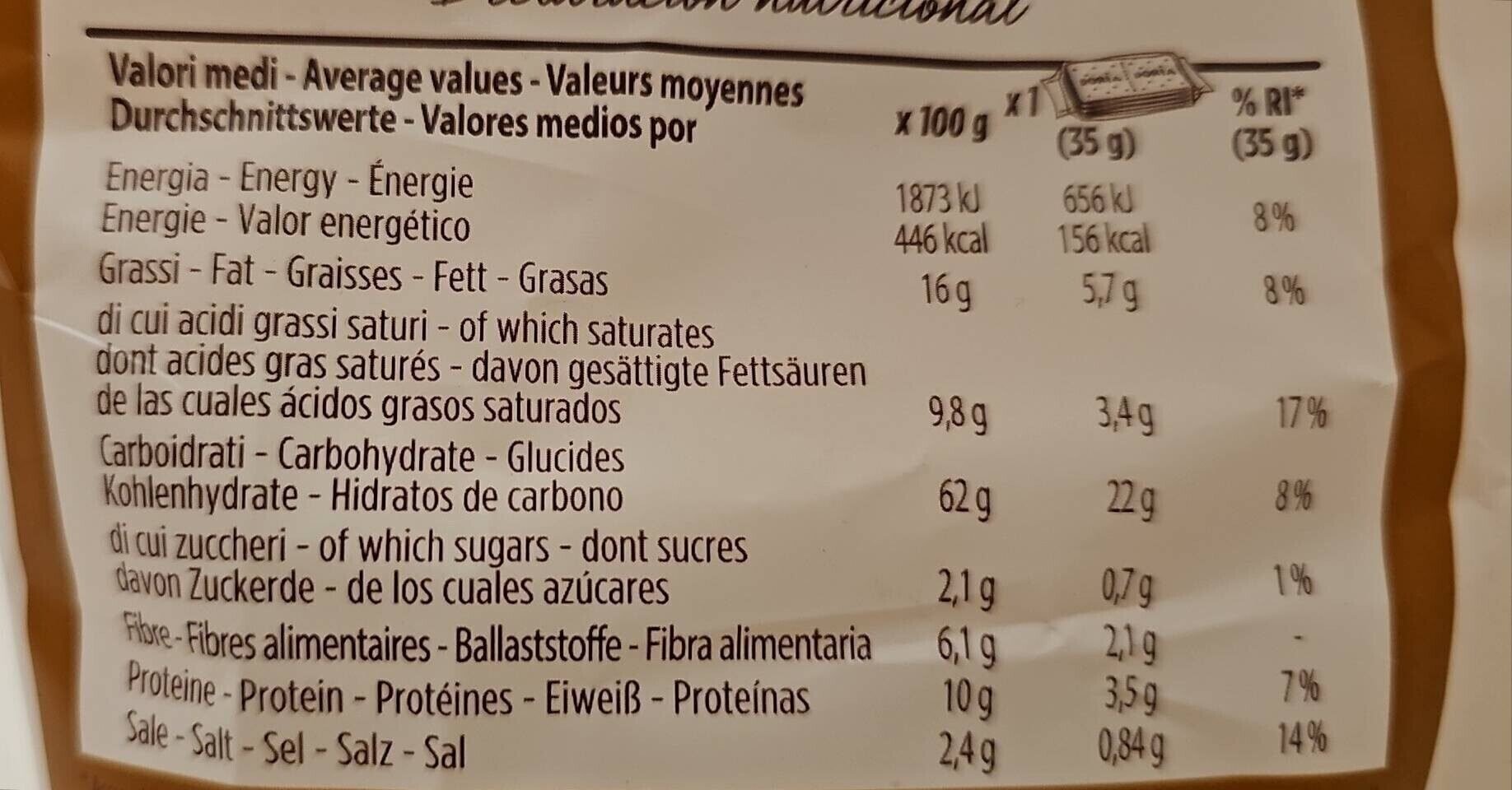 Doriano integrale - Nutrition facts - it