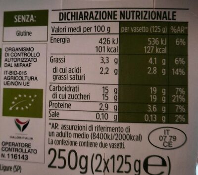 Yogurt Intero Lampone - Valori nutrizionali