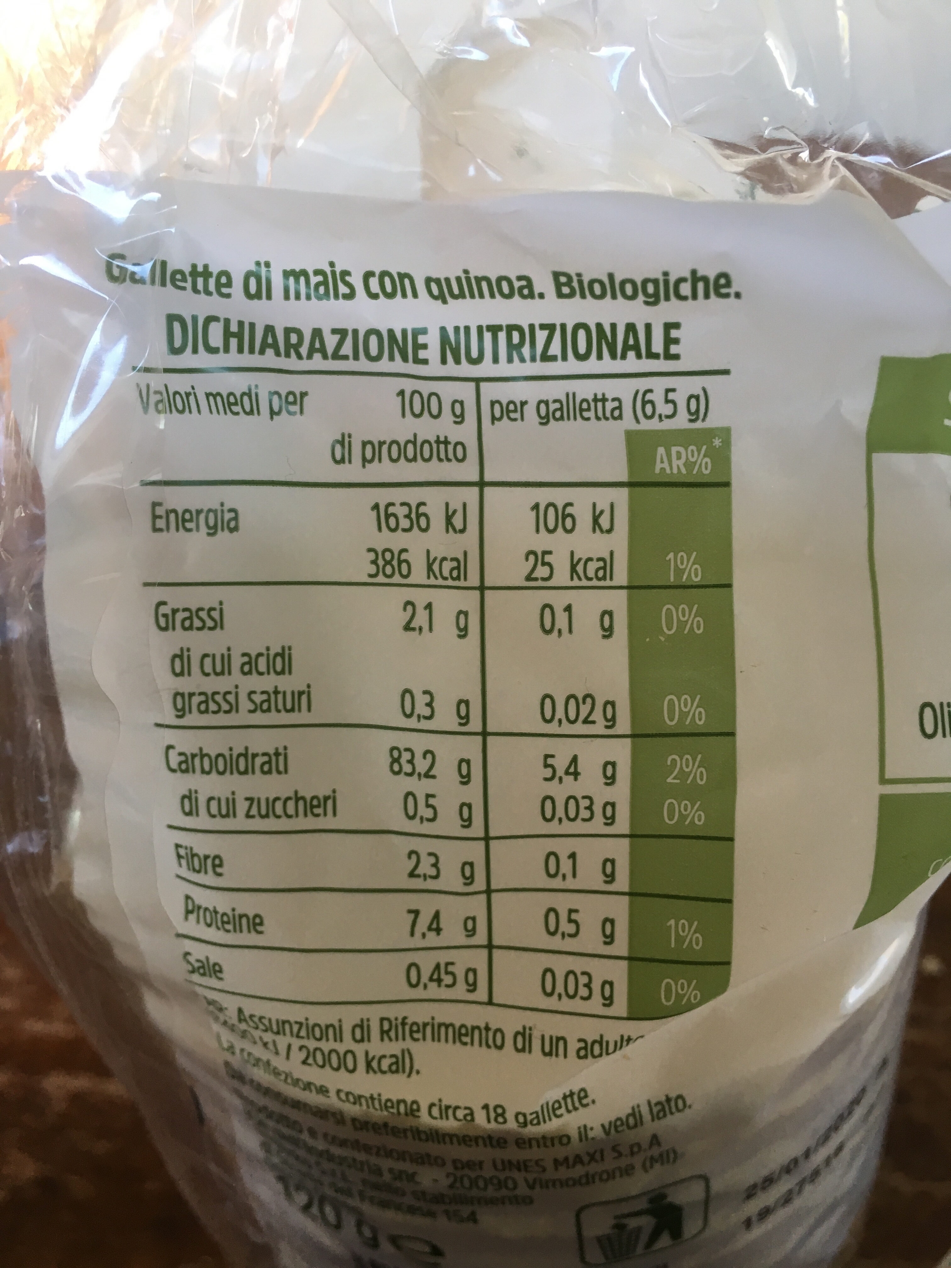 Gallette con quinoa - Valori nutrizionali