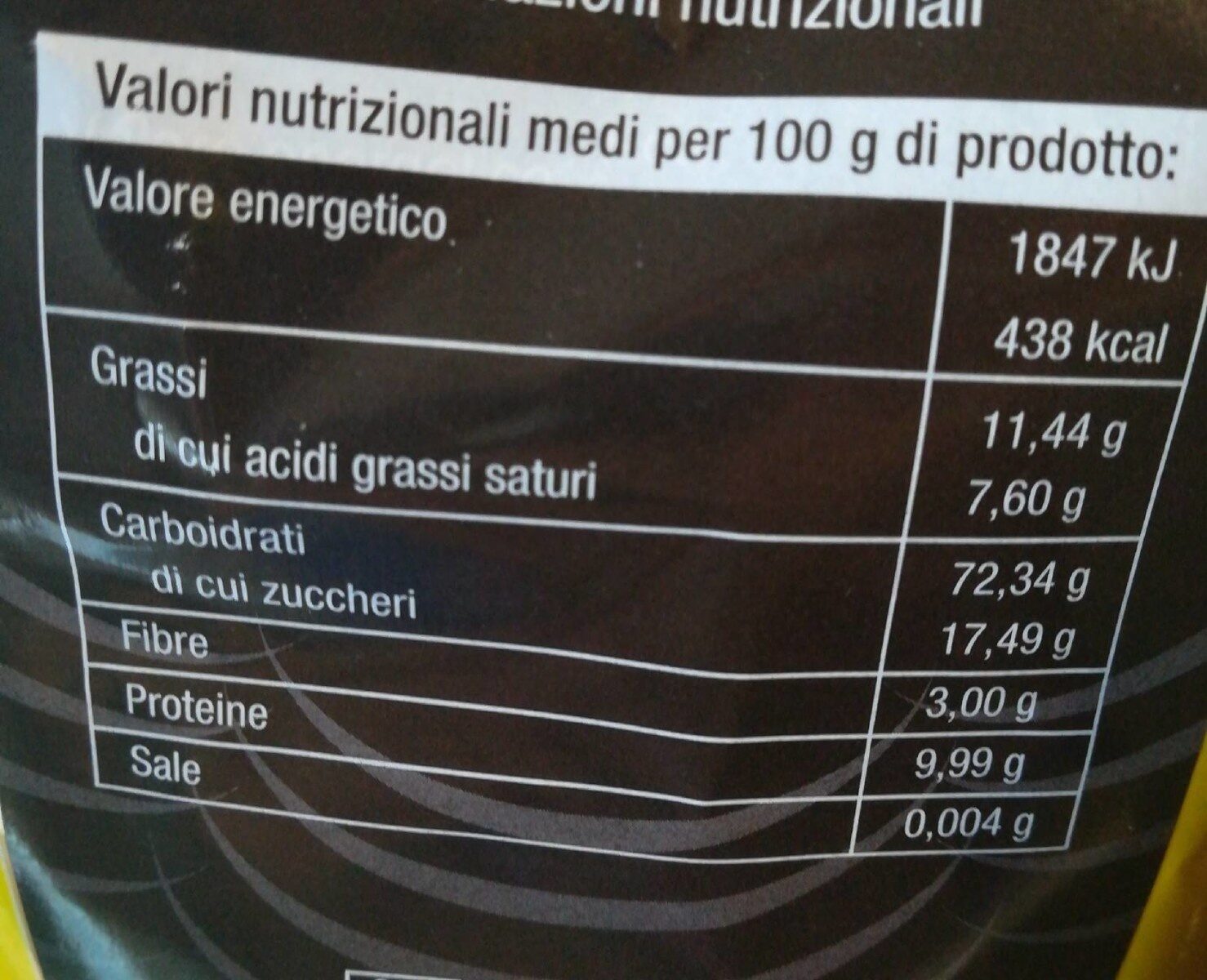 Biscotti del lagaccio - Tableau nutritionnel