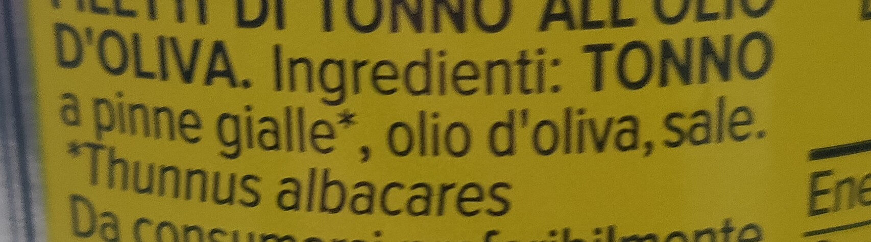 Filetti di tonno in olio di oliva - Ingredienti