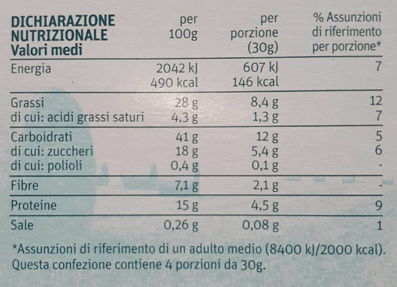 Barrette - arachidi mandorle semi miele - Nutrition facts - it
