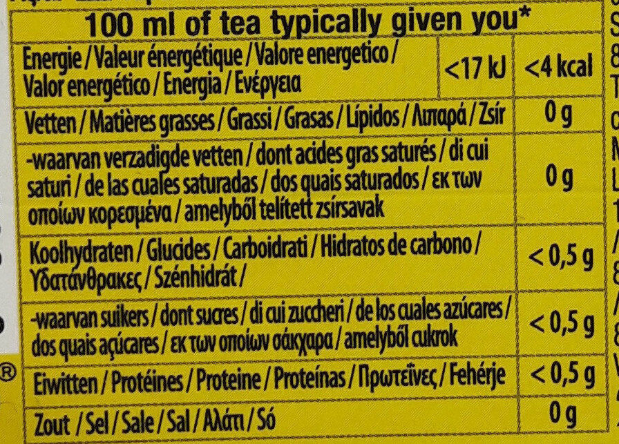 Thé yellow label - Nutrition facts - nl