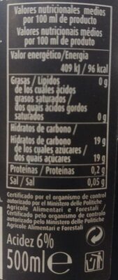 Aceto balsamico di modena - Información nutricional