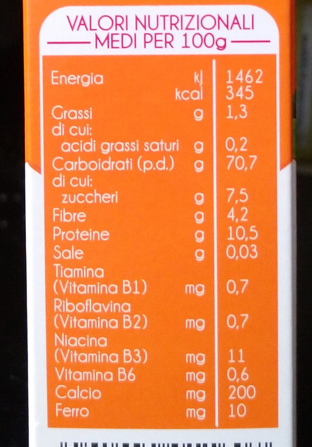 Sabbiolina - Tableau nutritionnel - it