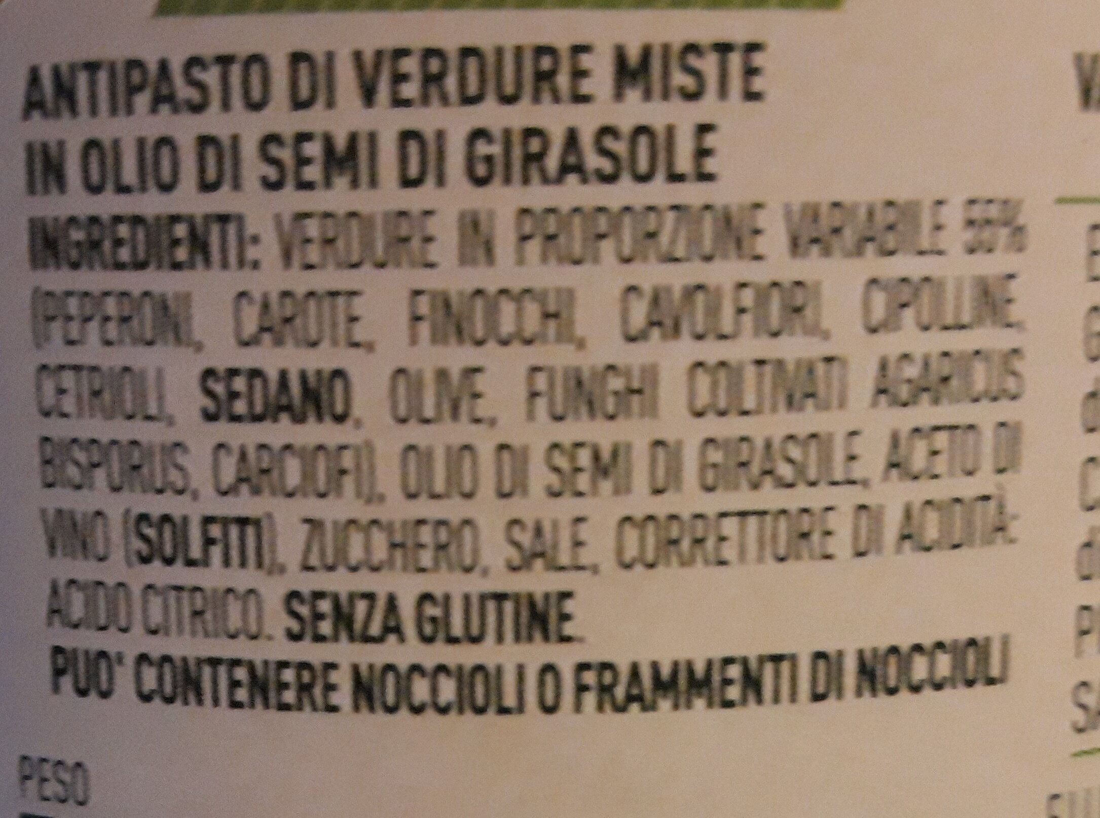 Sottoli - l'antipasto - Ingredients - it