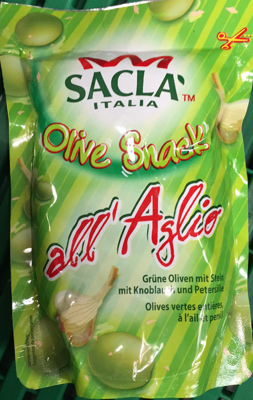 Olive Snack all'Aglio Olives vertes entières à l'ail et persil - Produit