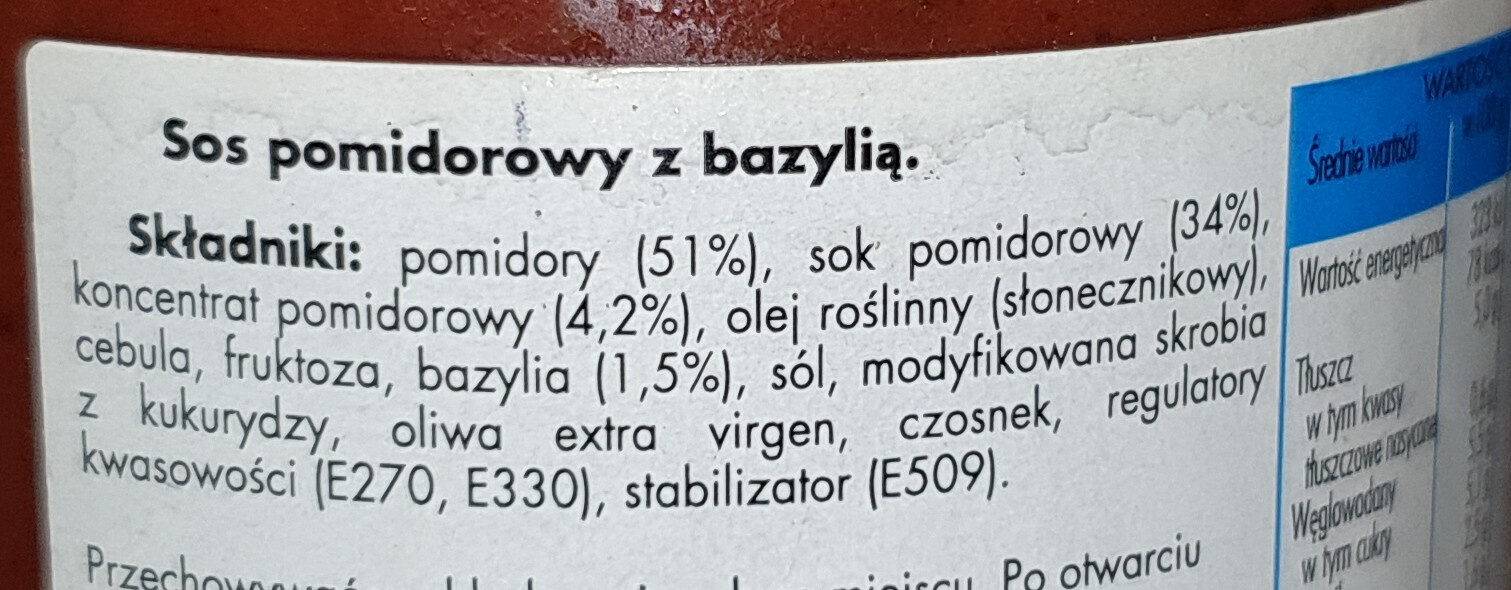 Sos pomidorowy z bazylią - المكونات - pl