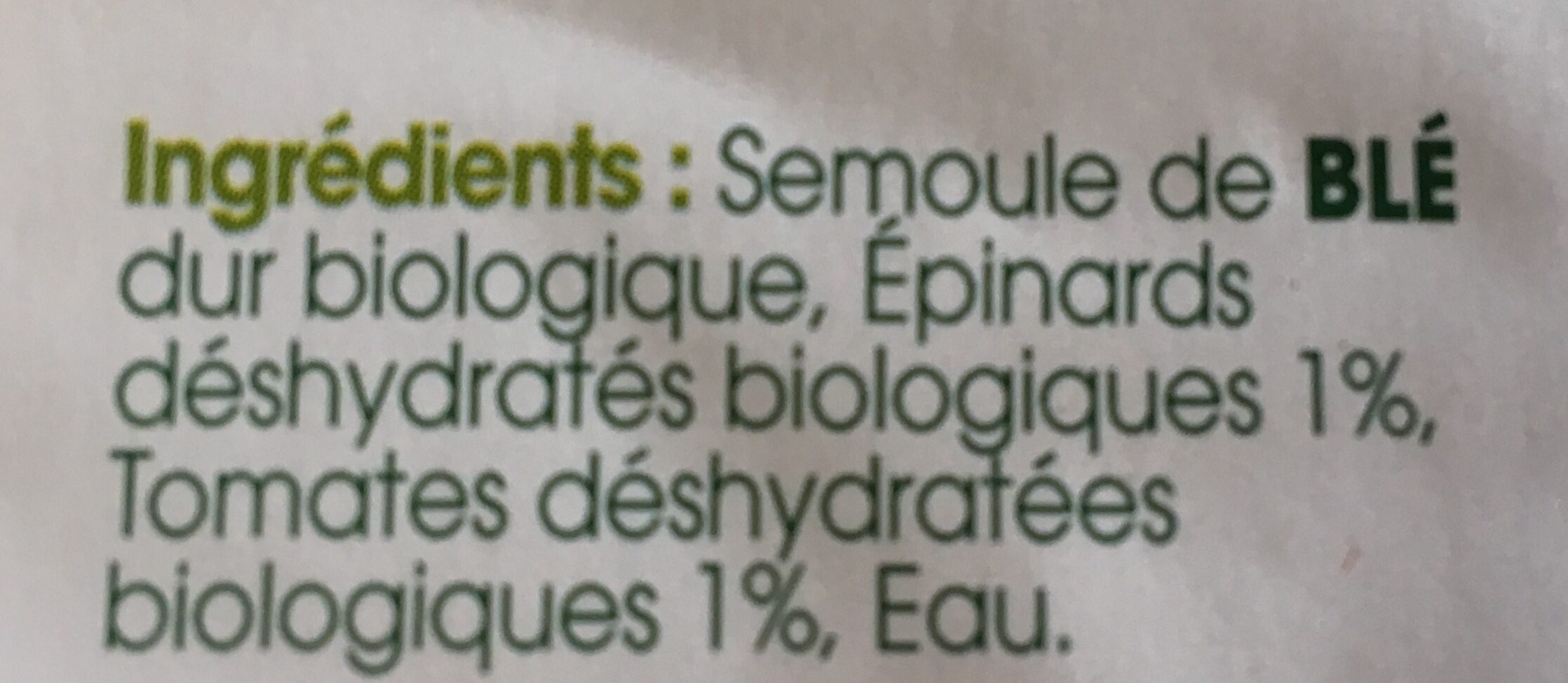 Eliche tricolore bio - Ingredienti - fr