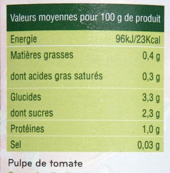 Pulpe de tomate bio - Nutrition facts - fr