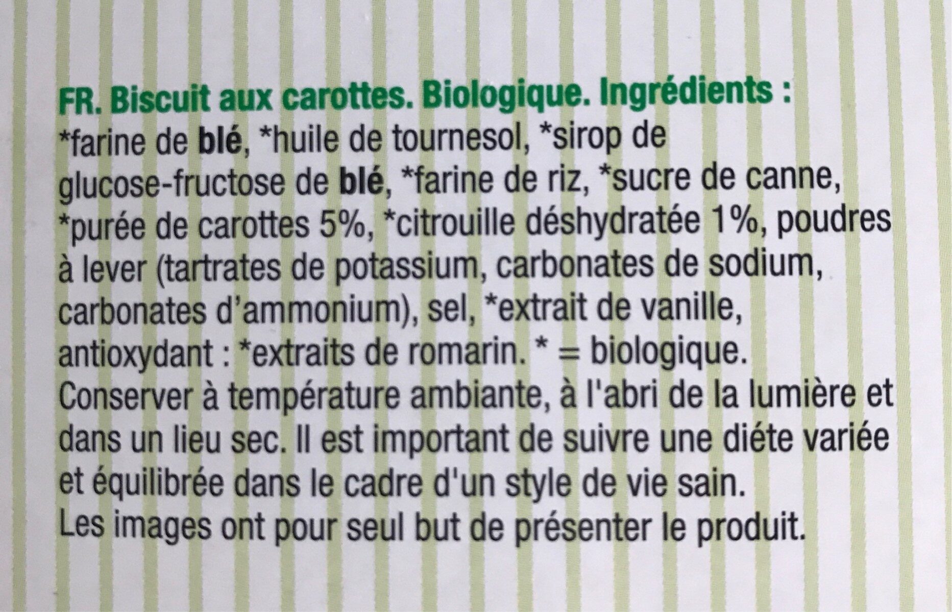 Biscuit Carotte - Ingrédients