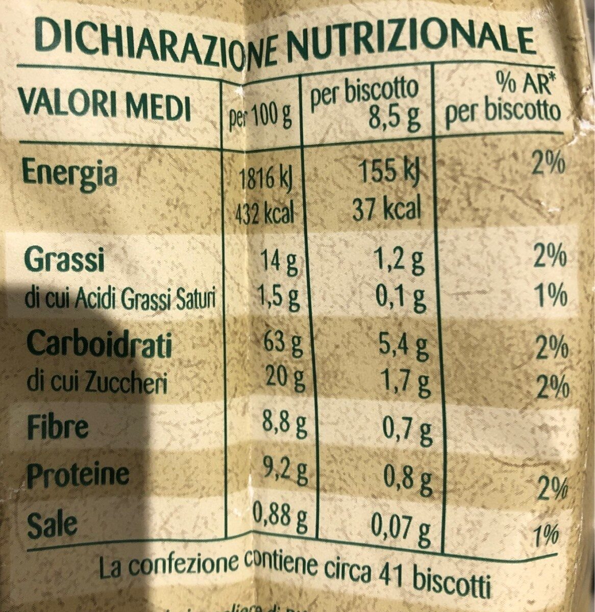 Cruschelle 100% Farina Integrale - Valori nutrizionali