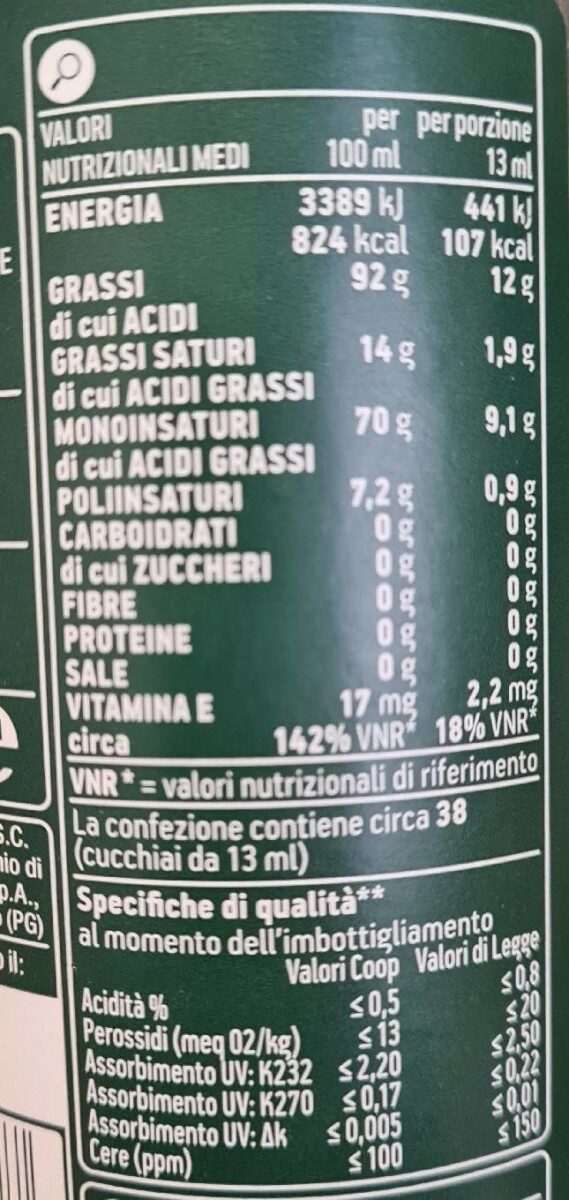 Olio Extra vergine di Oliva - Tableau nutritionnel - it