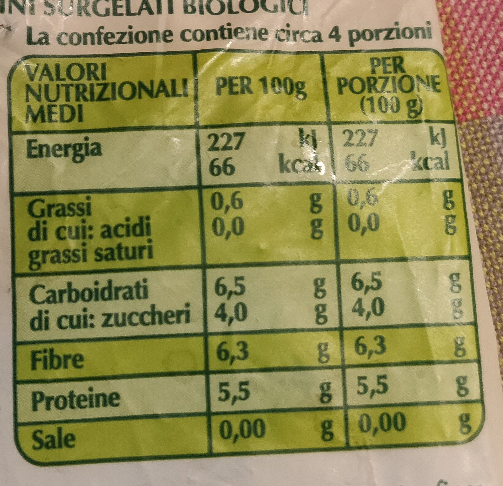 piselli fini surgelati biologici - Información nutricional - it