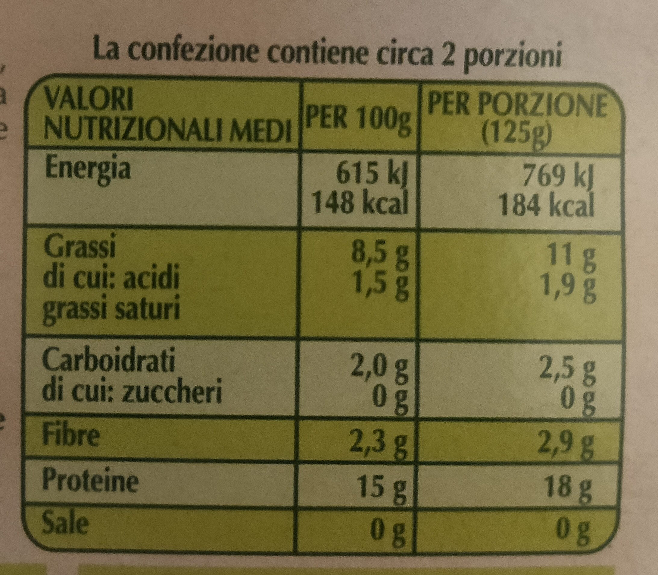 Tofu al naturale - Valori nutrizionali