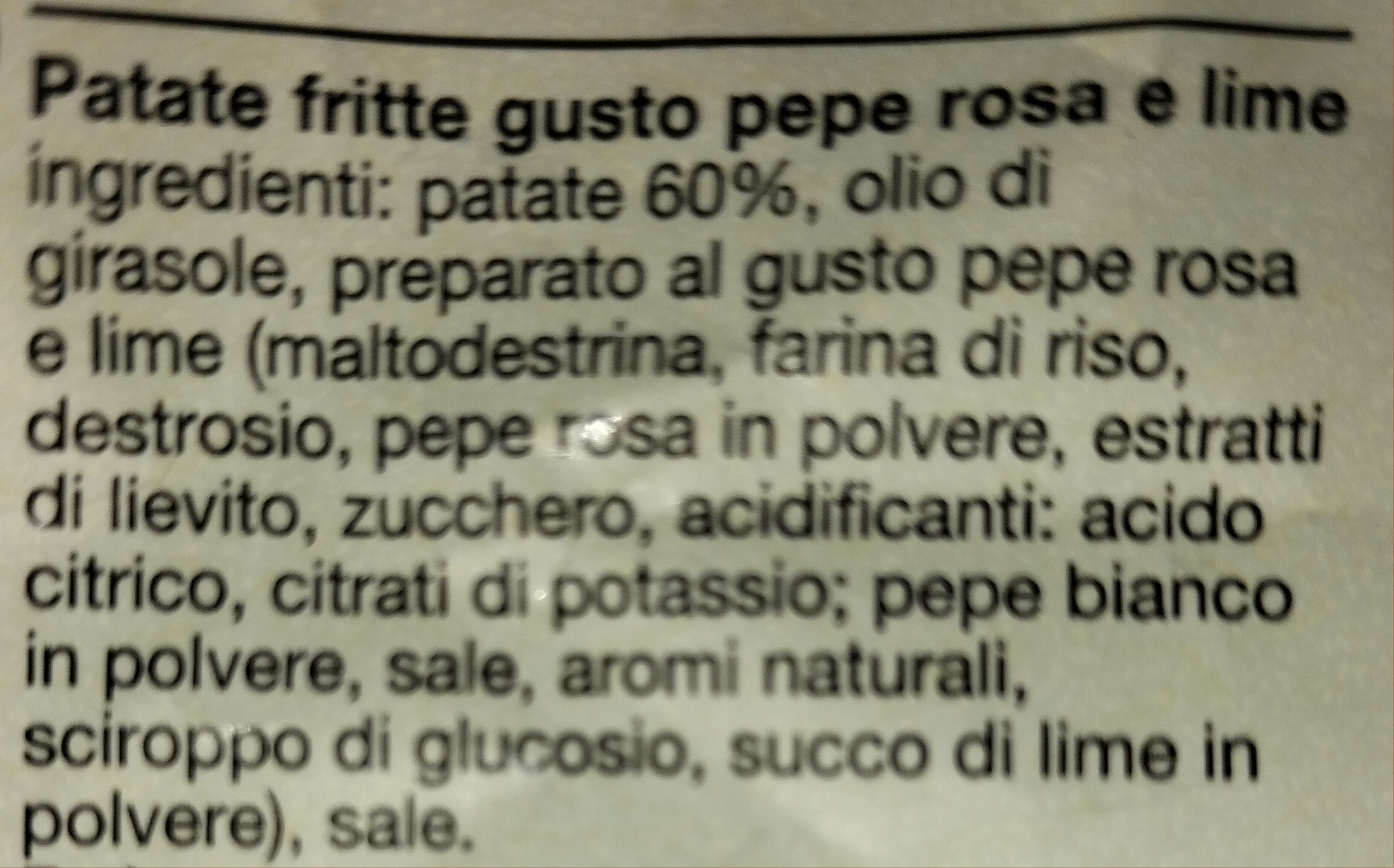 Patatine classiche al gusto Pepe rosa e Lime - Ingredienti