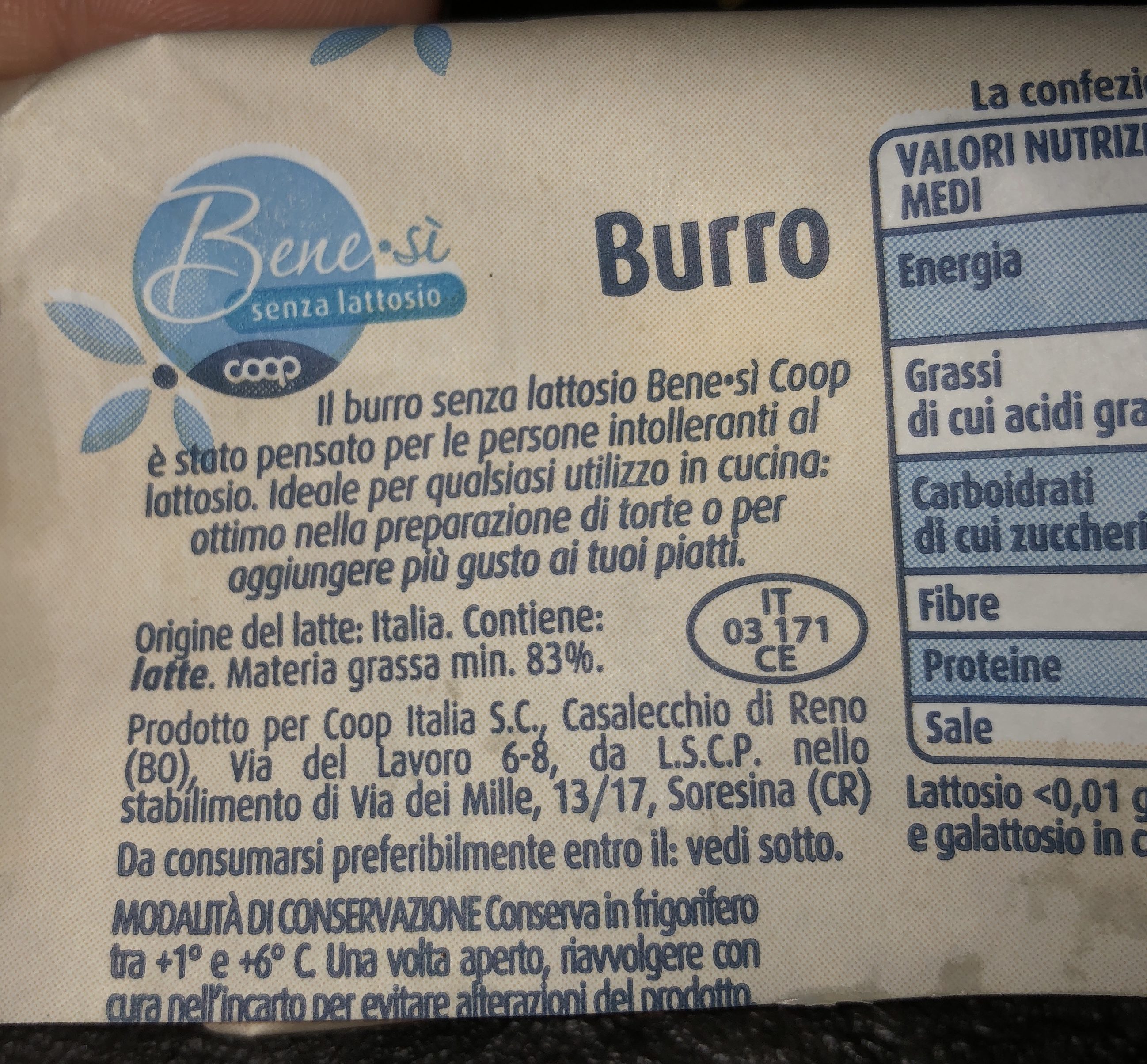 Burro senza lattosio - Ingredienti