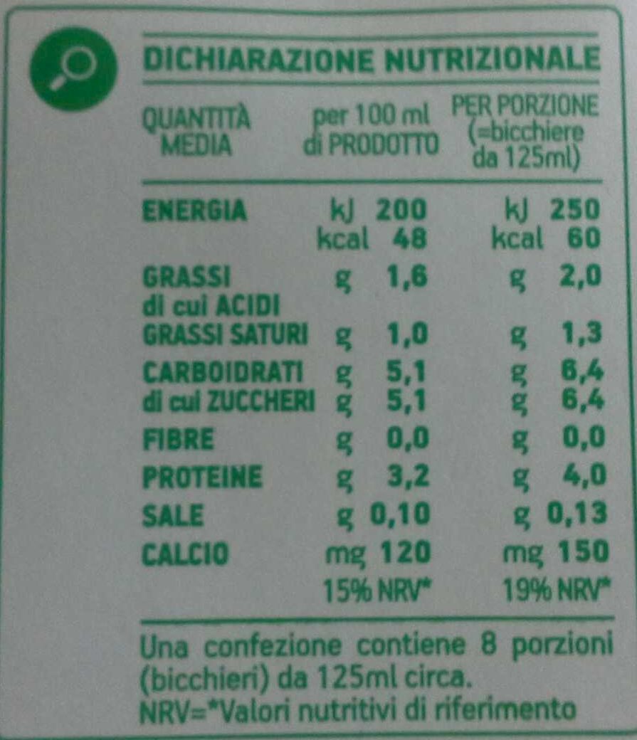Latte UHT parzialmente scremato - Valori nutrizionali