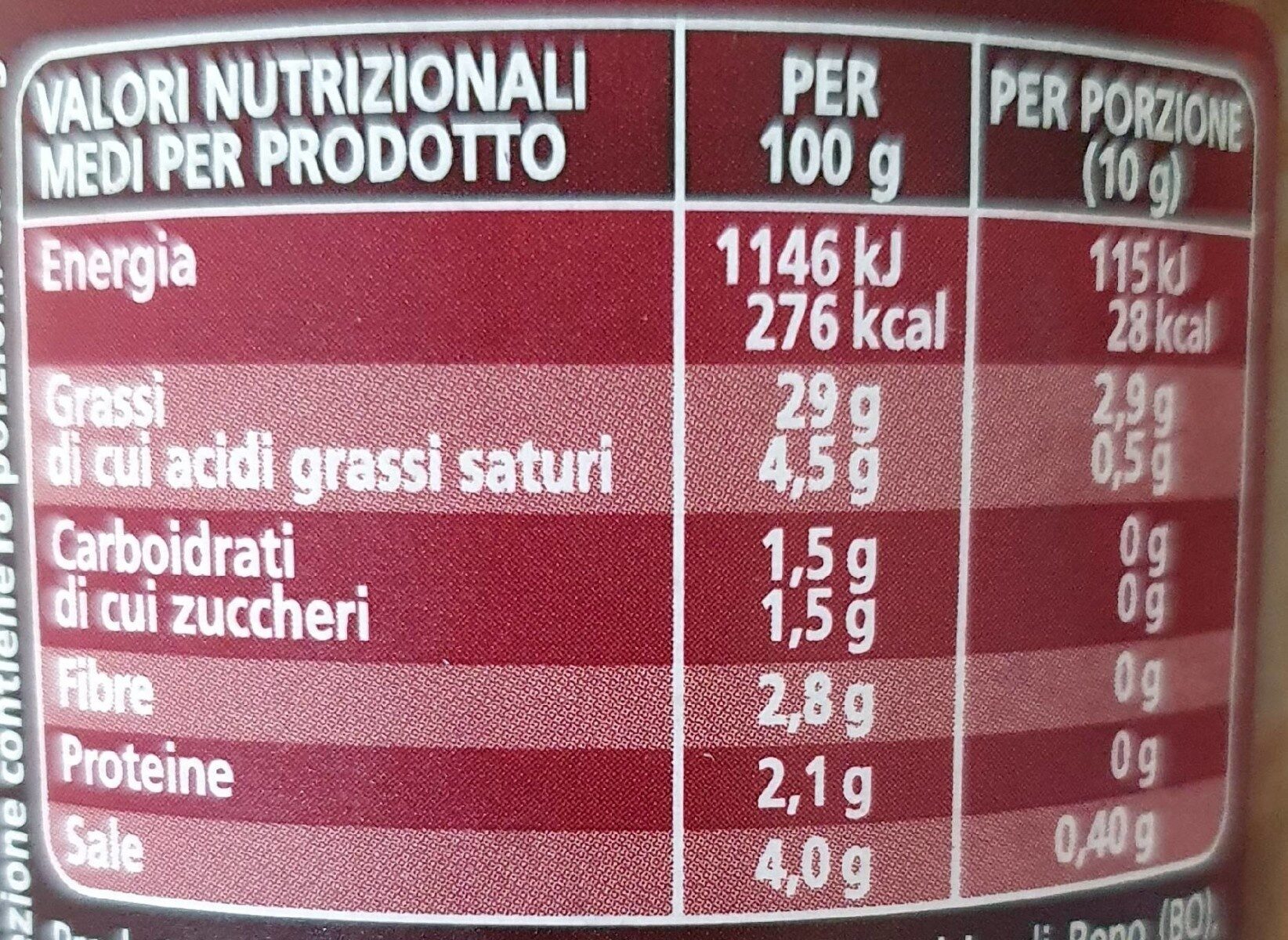 Patè di olive taggiasca - Voedingswaarden - es