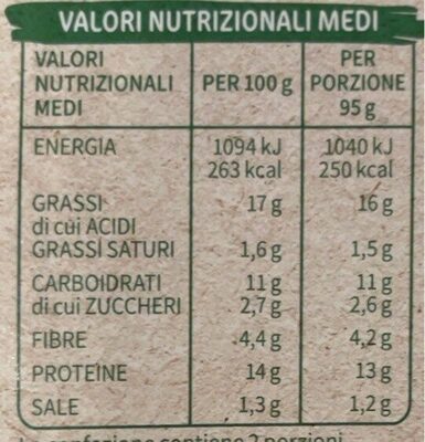 Crocchette Vegetali biologiche - Valori nutrizionali