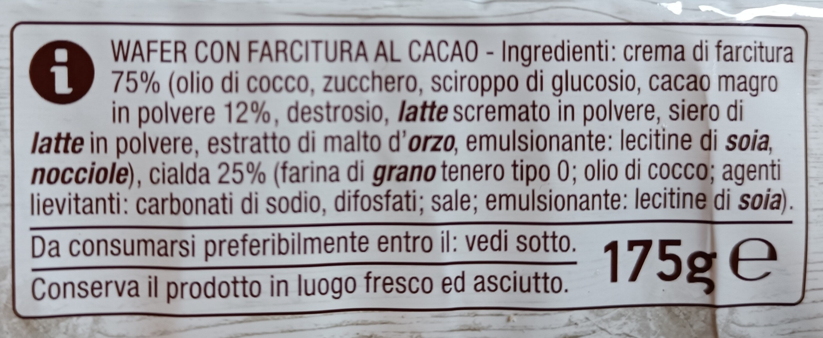 Wafer Cacao Coop - Ingredienti