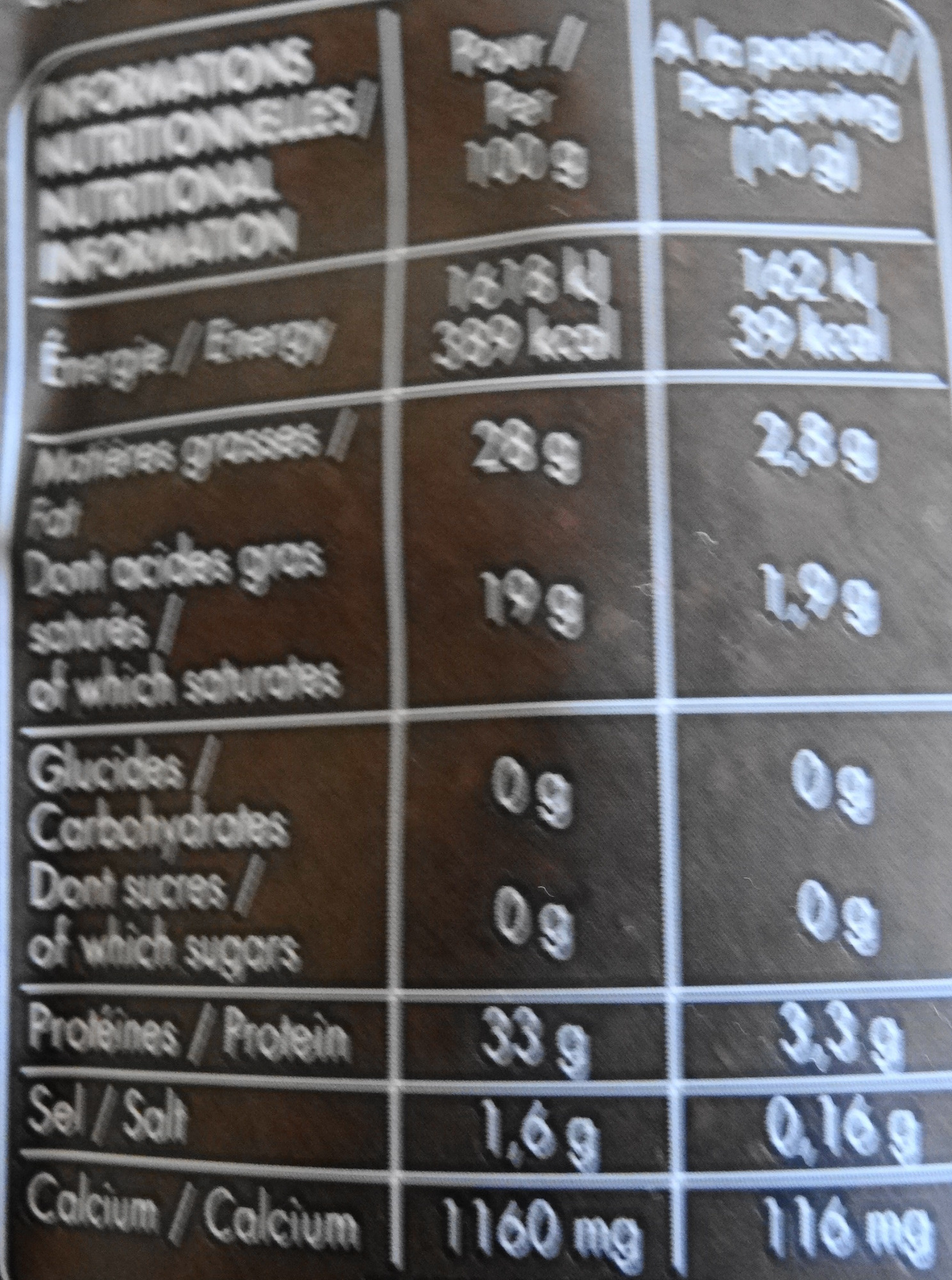 Parmigiano Reggiano AOP râpé (28% MG) - 70 g - Giovanni Ferrari - Tableau nutritionnel